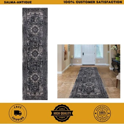 Alfombra de corredor Angora Medallion antracita 2x7 alfombra de pasillo interior tradicional Foto 1 de 4