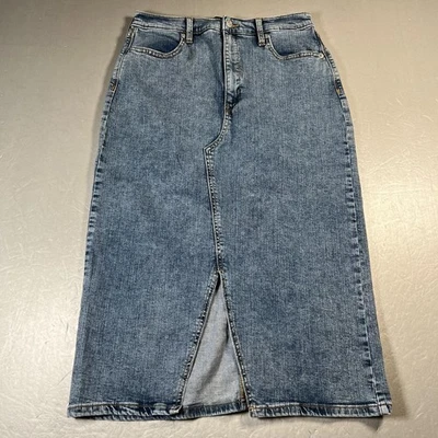 Falda Banana Republic para mujer 8 altos denim azul midi abertura frontal lavado medio Foto 1 de 4