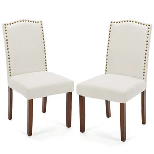 Dining Chairs Set of 2 Upholstered Kitchen Chairs,with Nailhead Trim & Wood Legs - Picture 1 of 24