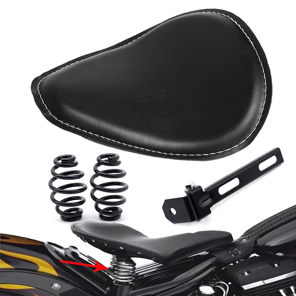 Asiento con soporte de resorte de cuero para motocicleta de 3" para Harley Chopper Bobber personalizado Foto 1 de 4