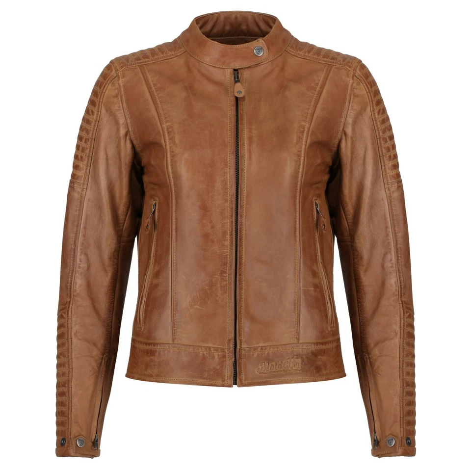 Motogirl Valerie Ladies Leather Motorcycle Motorbike CE AA Rated Jacket - Camel - Image 1 of 1