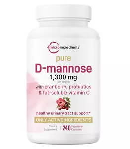 D-Mannose 1300mg + Cranberry & Probiotics 240 Veggie Capsules for Urinary Health - Picture 1 of 6