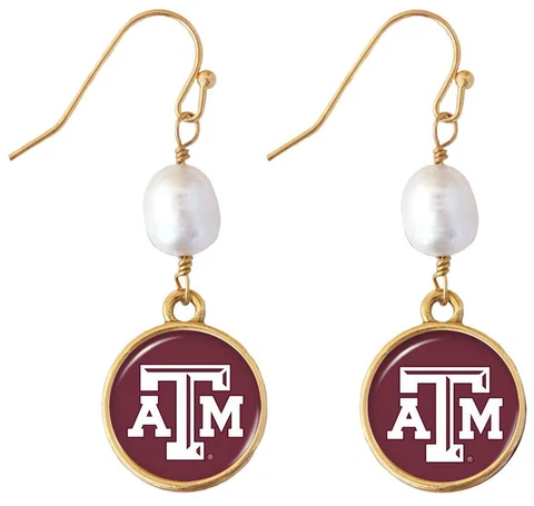 Texas A&M Aggies Diana Gold and Pearl Dangle Earrings Jewelry Gift Maroon White Cover