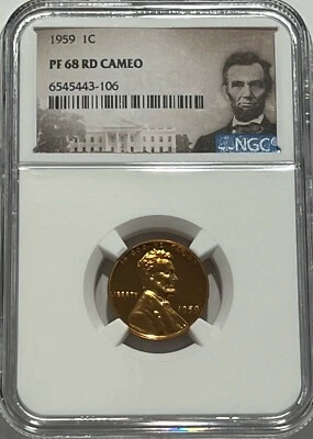 1959 NGC PF68 RD Cameo Red Proof Cent Lincoln Memorial Penny 1c Portrait Label - Image 1 of 3