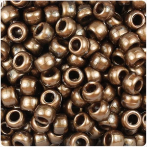 BeadTin Dark Gold Bronze Pearl 9mm Barrel Plastic Pony Beads (500pcs) - Picture 1 of 2