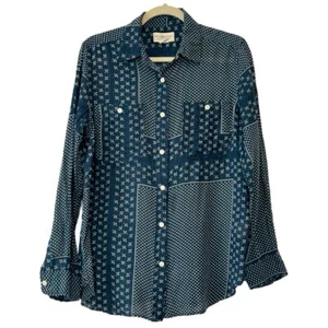Ralph Lauren Denim & Supply Women's Long Sleeve Button Down Patchwork Top Sz M - Picture 1 of 5