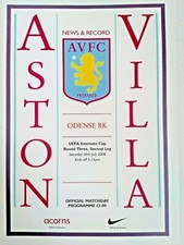 Aston Villa v Odense BK 26/7/2008 Uefa Intertoto Cup Round Three 2nd Leg. NEW.