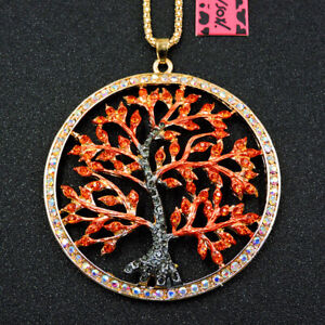Betsey Johnson Orange Crystal Rhinestone Tree Twig Pendant Chain Necklace