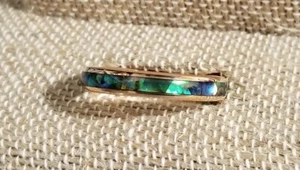 Rose gold Tungston 4mm Band Ring Size 11 Inset Abalone Beveled Edge, Unisex, - Picture 1 of 5