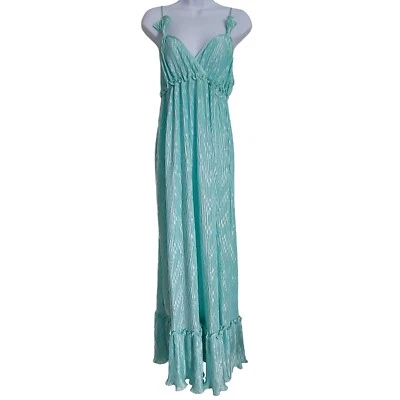 Mary McFadden Collection 1 Grecian Plisse Aqua Full Length Gown Medium - Image 1 of 4