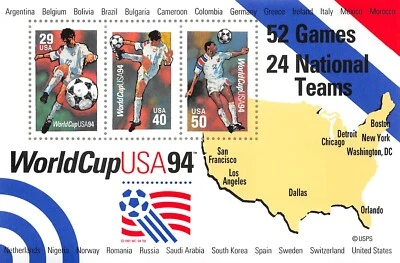 U.S. Scott 2837 World Soccer Cup Souvenir Sheet of 3 stamps MNH - Image 1 of 2