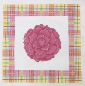 Associated Talent AT needlepoint handpainted Camellia Plaid FL422B floral pillow - Picture 1 of 7