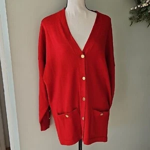 Luisa Spagnoli Red V-Neck Cardigan Sweater - Picture 1 of 11