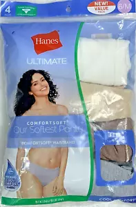 Hanes Womens Bikini Briefs Size 6 Med 4-Pk Ultimate Comfort Soft White Tan Brow - Picture 1 of 10