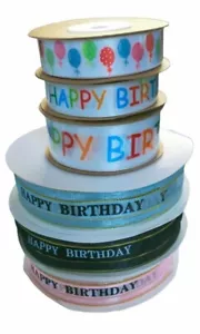 Happy Birthday Ribbon - 15mm or 25mm Wide - 1m / 2m / 3m /5m / 10m / Length - Picture 1 of 20