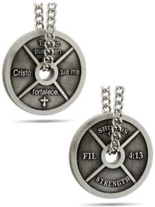 Men's Antique Finish High Relief Spanish Weight Plate Necklace-Phil.4:13 - Picture 1 of 8