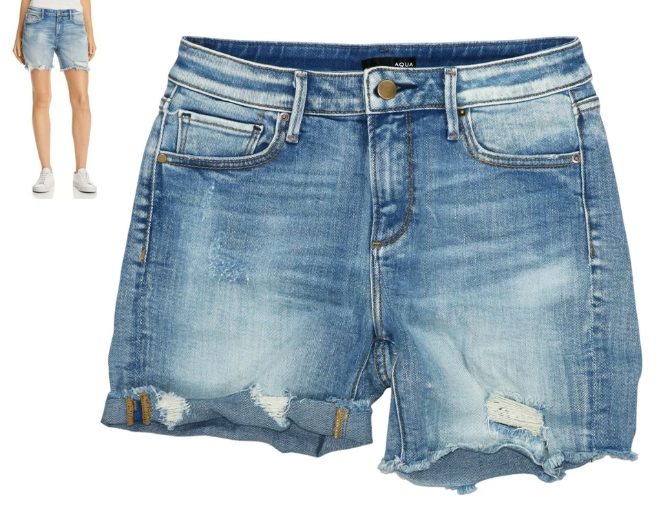 Pantalones cortos de mezclilla para mujer Aqua Distressed Style lavado ligero 25W/5,5" entrepierna nuevos con etiquetas azules Foto 1 de 1