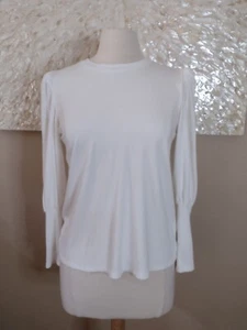 Halogen Pullover Shirt Puff Sleeves Ivory Womens Size Medium - Picture 1 of 11