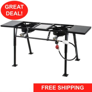Double Burner Propane Gas Outdoor Deep Fryer Camping Stove Grill LP Stove Range - Picture 1 of 12