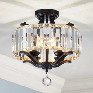 AGV Lighting CL025 Crystal Ceiling Light Fixture, Ripple Glass, Matte Black Gold - Picture 1 of 3