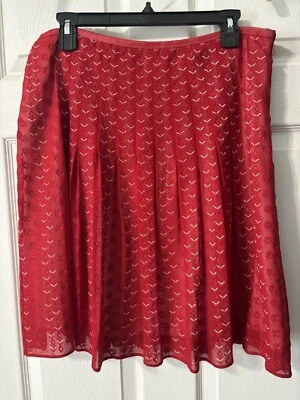 Talbots Petites чистый шелк юбка размер 14 красивый красный белый плиссированные люкс с подкладкой - Изображение 1 из 4
