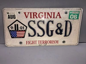 SINGLE VIRGINIA LICENSE PLATE - SSG&D - REMEMBER 9/11 - FIGHT TERRORISM 2006 - Picture 1 of 3