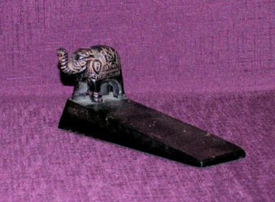 Elephant Door Stop Unique Wooden Carved Hand Painted Wedge Style Espresso 7" C3 - Image 1 of 4