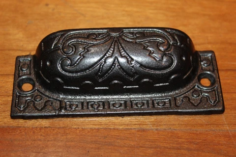 Restored Ornate Antique Victorian Cast Iron Bin Apothecary Cupboard Pull L-48 Cover