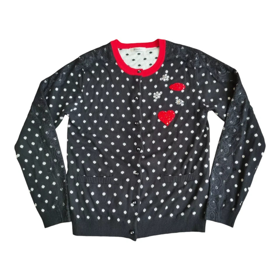 Gaia Luna Precious Cárdigan Lunares Con Aplicaciones Viscosa Nylon Angora Eu 40 - Imagen 1 de 4
