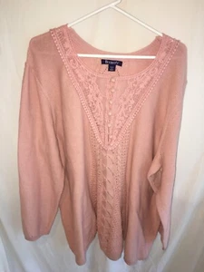 WOMENS PEACH CORAL COTTON ACRYLIC ROAMANS SWEATER LACE TOP TUNIC SIZE 30/32 58" - Picture 1 of 4