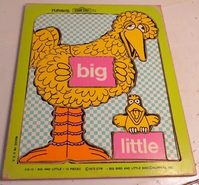 Rompecabezas de 13 piezas para niños Plaza Sésamo Vintage 1973 Playskool Big Bird & Little Bird Foto 1 de 4