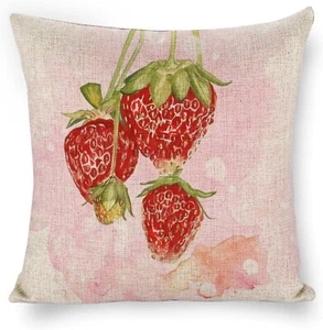1 Pcs 4 Strawberries Throw Pillow Cover 18×18 Inch Linen Pillowcasefor Sofa C... - Picture 1 of 7