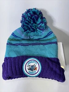 Charlotte Hornets NBA Throwback Beanie Winter Pom Knit Ski Hat Mitchell & Ness - Picture 1 of 2