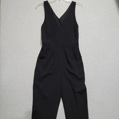 Catherine Malandrino Jumpsuit Womens 10 Black Pockets Side Zip Crossover Straps - Image 1 of 4