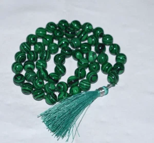 Fatto a Mano 54 Perline Preghiera Japa Mala di Color Malachite Pietra 8mm Liscio - Foto 1 di 10