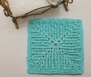 Dollhouse Miniature Hand Crocheted 3.5” Turquoise Square Rug – OOAK - Picture 1 of 4