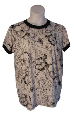 Camisa Top Tejida Lularoe XL Liv Negra Línea Blanca Flores Dibujadas Foto 1 de 3