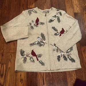 Weihnachtspullover Croft & Barrow Frau 1x bestickt Vögel Kardinal Chickadee - Bild 1 von 12