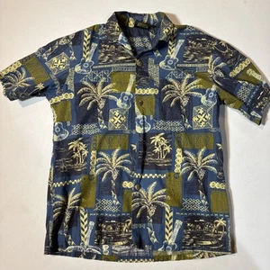 Royal Creations Tropical Hawaiihemd blau oliv Tiki Gr. M Coco Knöpfe UKE - Bild 1 von 10