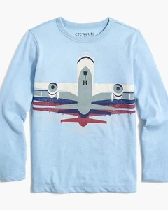 New! J Crew Sz 8 Crewcuts Boys Kids Blue Airplane T-shirt Long Tee Top NWT AP487 - Picture 1 of 8
