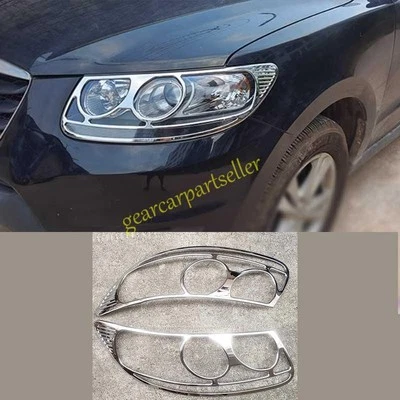 For Hyundai Santa Fe 07-2012 Glossy Chrome Front Headlight Eyelid Cover Trim - Image 1 of 4