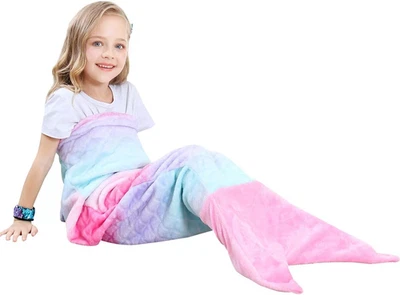 Kids Mermaid Blanket Gifts - Warm Living Room Sofa Blanket Children Cuddly Blank - Image 1 of 4