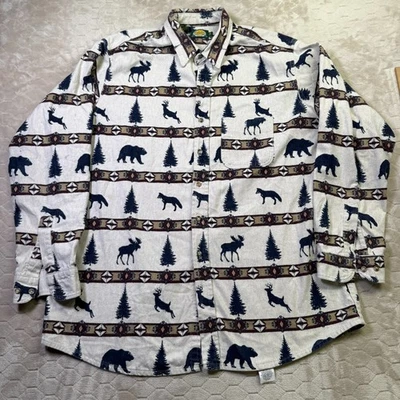 VTG Cabelas Button Up Shirt XXL Tall USA Made Animal Moose Fox Bear Deer Native - Image 1 of 4