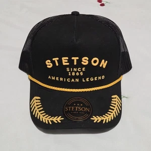 Men's Stetson Black Captain Trucker Rope Embroidered Adjustable Hat Cap New - Picture 1 of 4