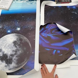 ๐ Blue Rose & Moon Galaxy Wall Poster Space Art Print Vinyl Mural Decor - Picture 1 of 10