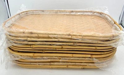 11 NEW Wicker Bamboo Rattan Vintage TV Picnic Serving Trays ~ NEVER USED ~LOT~ - Image 1 of 4