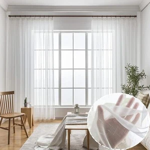 Off White Sheer Curtains 108 Inches Long 2 Panels Pinch Pleat Curtains & Drap... - Picture 1 of 7