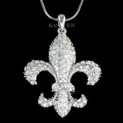 Groß Fleur De Lis mit Swarovski Kristall Paris France Lys Iris Lilie Halskette - Bild 1 von 4