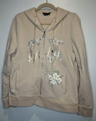 BCBG Maxazria Sudadera con Capucha Beige con Logotipo/Pavo Real Adornado con Estrás, Talla XL Foto 1 de 4