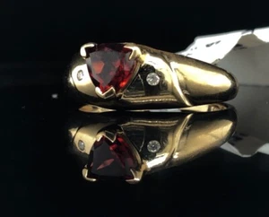 Trillion cut garnet and diamond 14 kt yellow gold ring 141971S - Picture 1 of 4